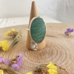Anillo de plata ecológica 925 y amazonita